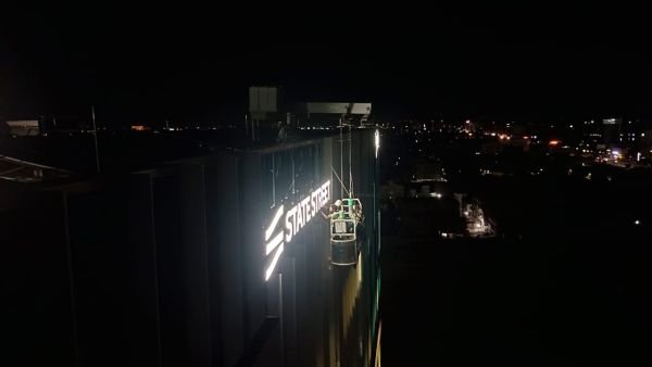 Directional wayfinding signage system installed in a commercial building in Chennai